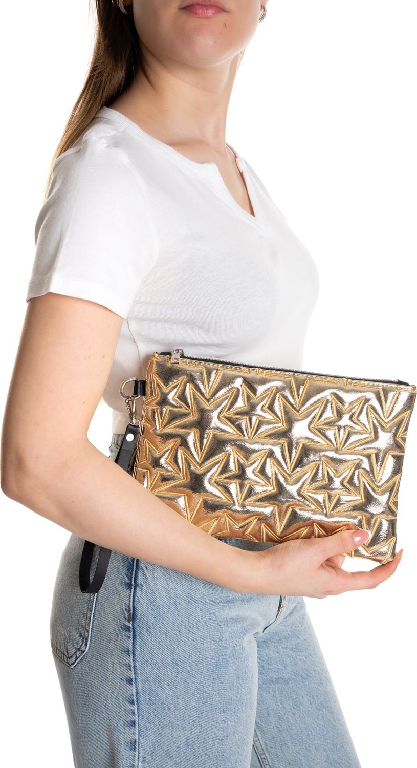 Adelina Bags 2'li Çanta Paketi Yıldız Desenli Portföy El Çantası Bilek Askılı Clutch Çanta görsel 4