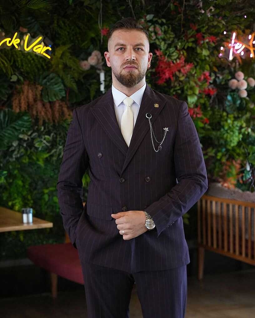 Beystil Sivri Yaka Bordo Çizgili Kruvaze Takım Elbise 53151 - Slim Fit