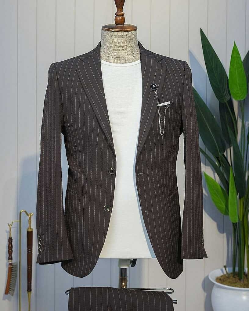 Beystil Kahve Spor Casual Çizgili Takım Elbise Parodi -Slim Fit görsel 2