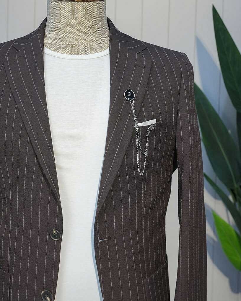 Beystil Kahve Spor Casual Çizgili Takım Elbise Parodi -Slim Fit görsel 3