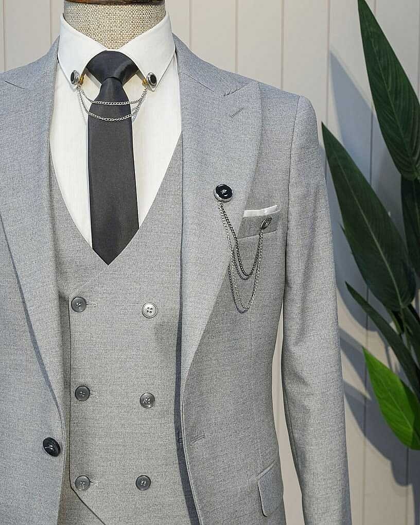 Beystil Sivri Yaka Gri Yelekli Takım Elbise Nikol - Slim Fit görsel 3