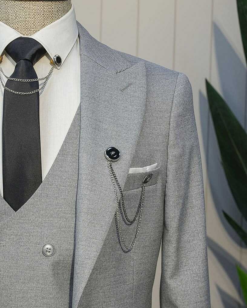 Beystil Sivri Yaka Gri Yelekli Takım Elbise Nikol - Slim Fit görsel 4