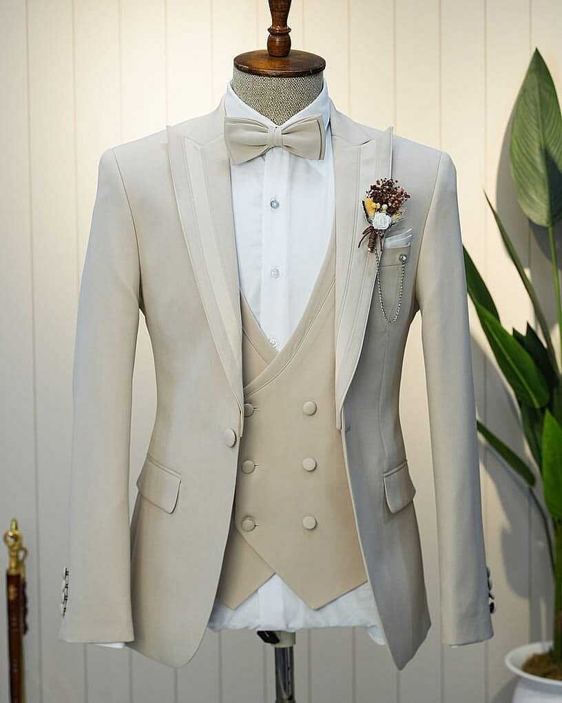 Beystil Erkek Krem Slimfit Yelekli Damatlık & Smokin 20103 görsel 2