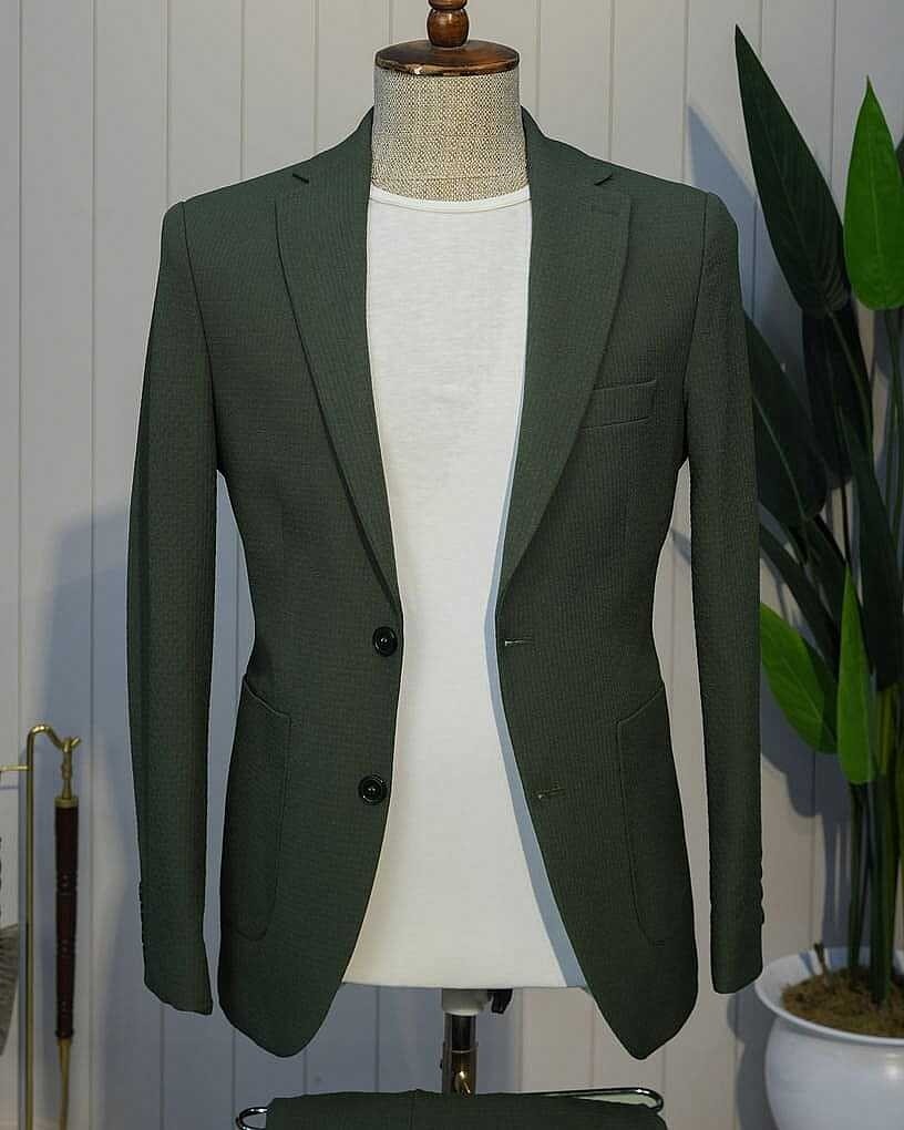 Beystil Sivri Yaka Haki Spor Casual Jogger Takım Gofre - Slim Fit görsel 2