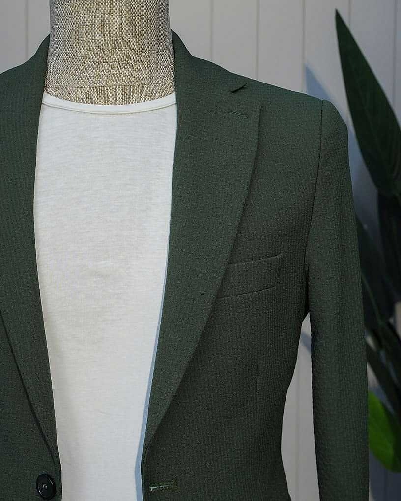 Beystil Sivri Yaka Haki Spor Casual Jogger Takım Gofre - Slim Fit görsel 3