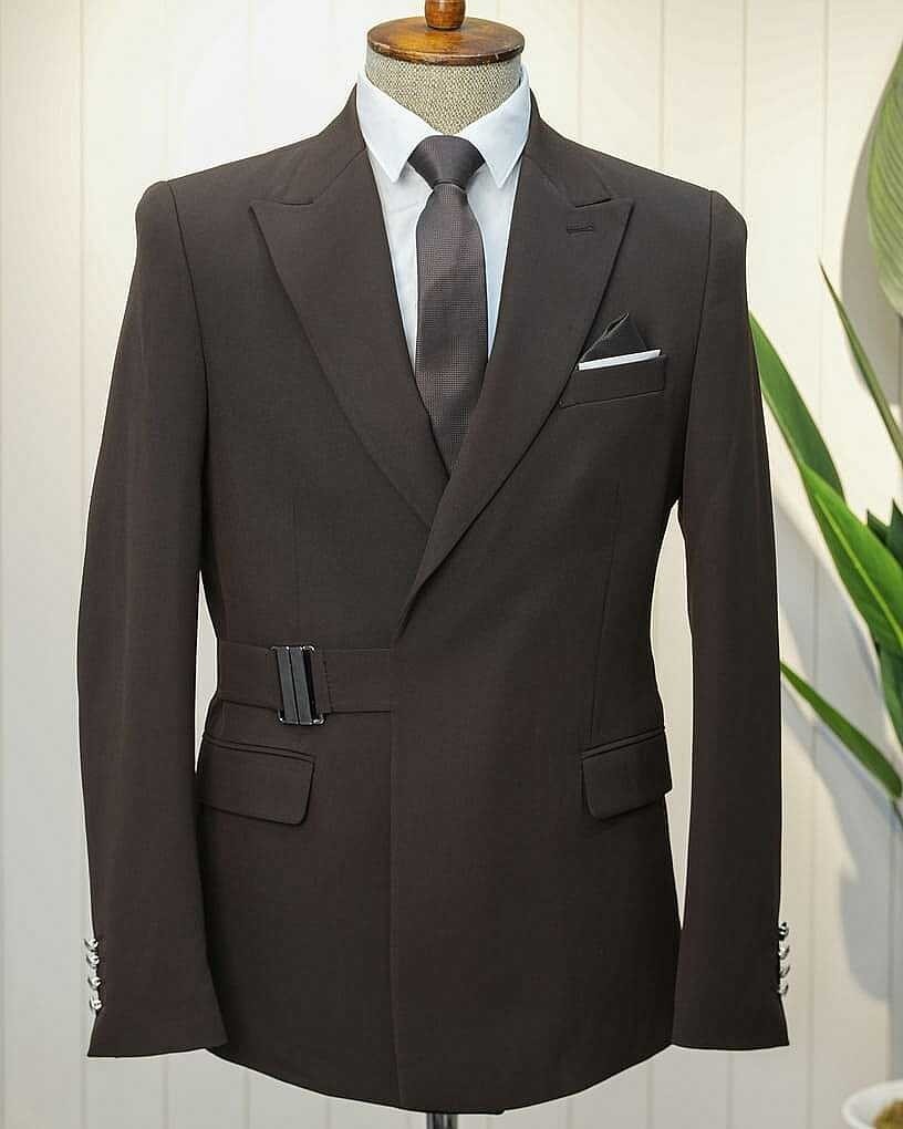 Beystil Erkek Kahve Slimfit Beli Tokalı Takım Elbise görsel 2