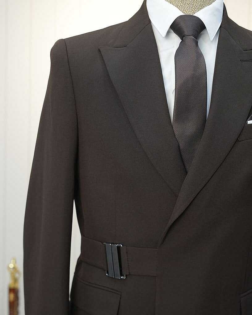 Beystil Erkek Kahve Slimfit Beli Tokalı Takım Elbise görsel 3