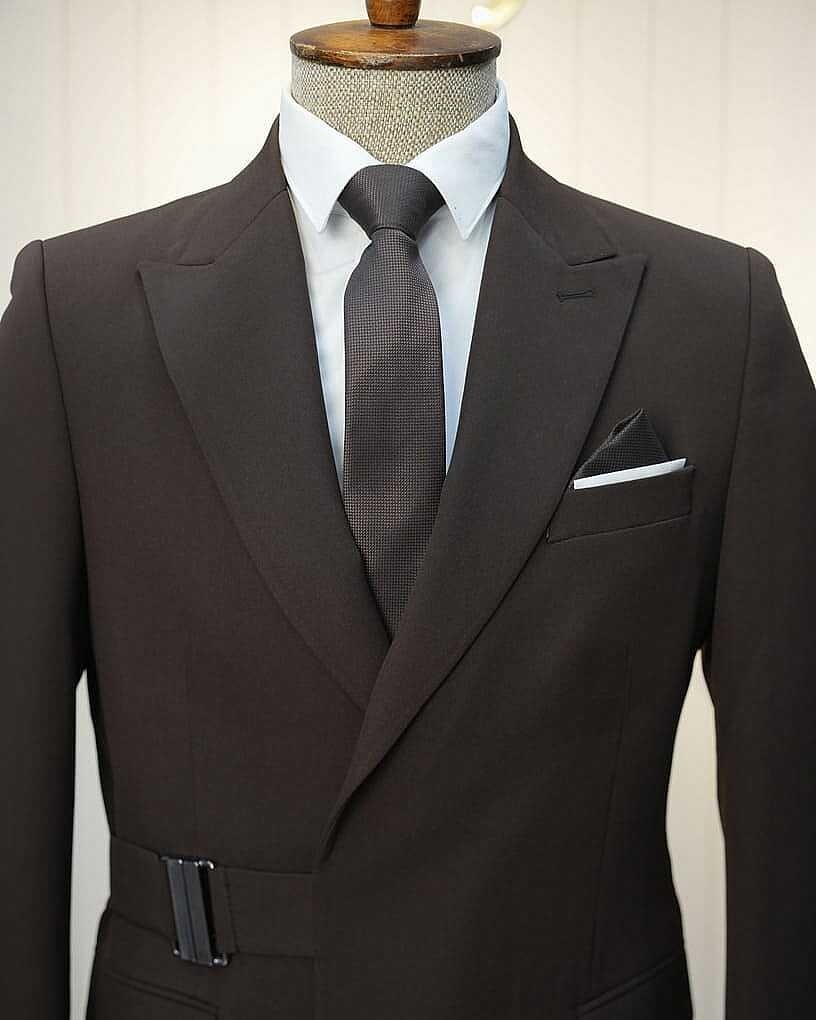Beystil Erkek Kahve Slimfit Beli Tokalı Takım Elbise görsel 4
