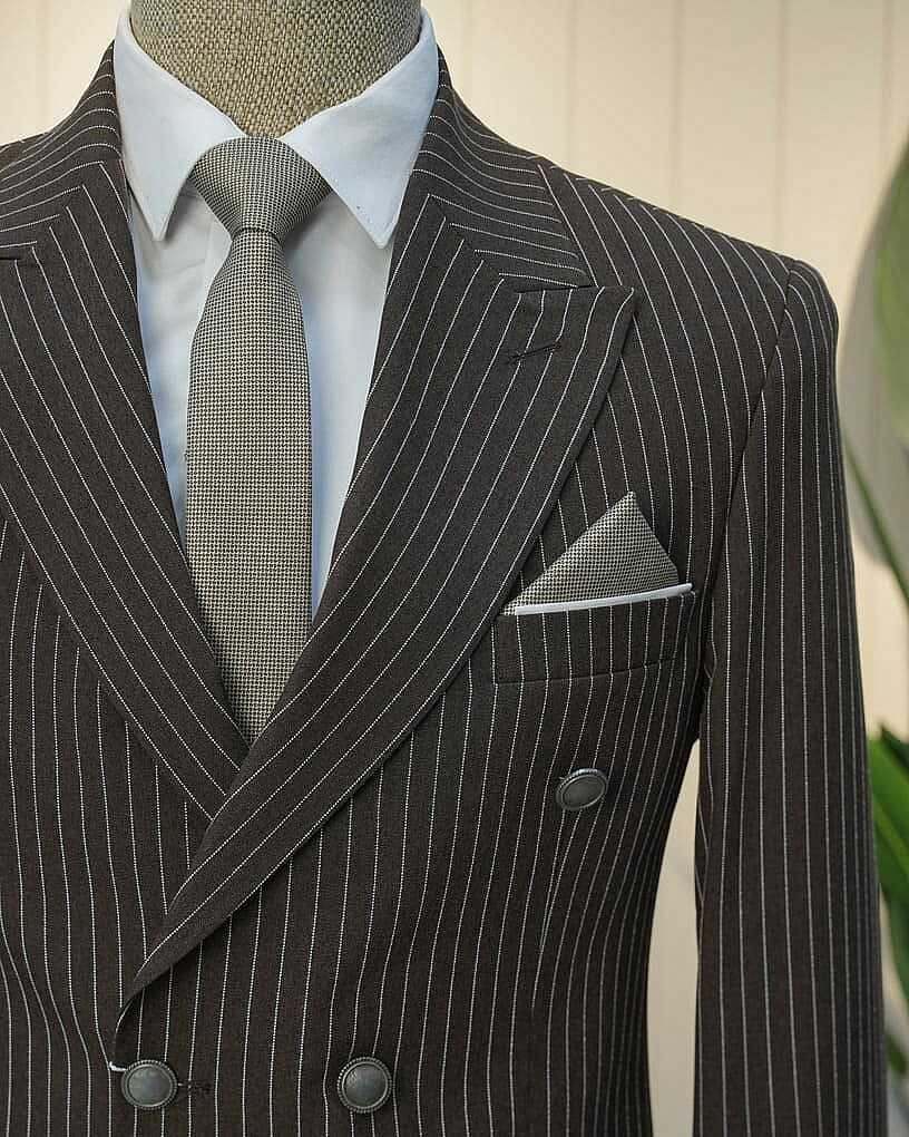 Beystil Sivri Yaka Kahverengi Çizgili Kruvaze Takım Elbise Bezayak - Slim Fit görsel 3