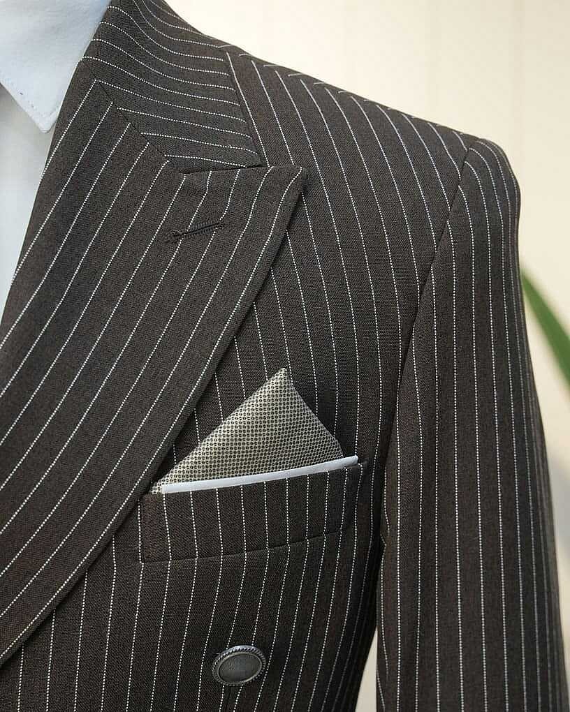 Beystil Sivri Yaka Kahverengi Çizgili Kruvaze Takım Elbise Bezayak - Slim Fit görsel 4