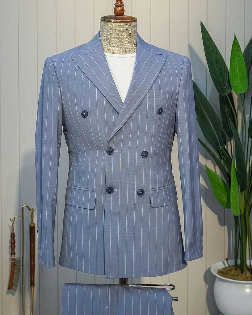 Beystil Sivri Yaka Mavi Çizgili Kruvaze Takım Elbise 53151 - Slim Fit görsel 2