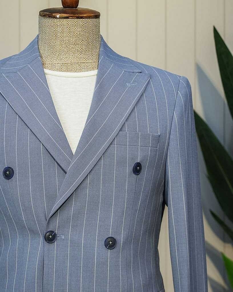 Beystil Sivri Yaka Mavi Çizgili Kruvaze Takım Elbise 53151 - Slim Fit görsel 3