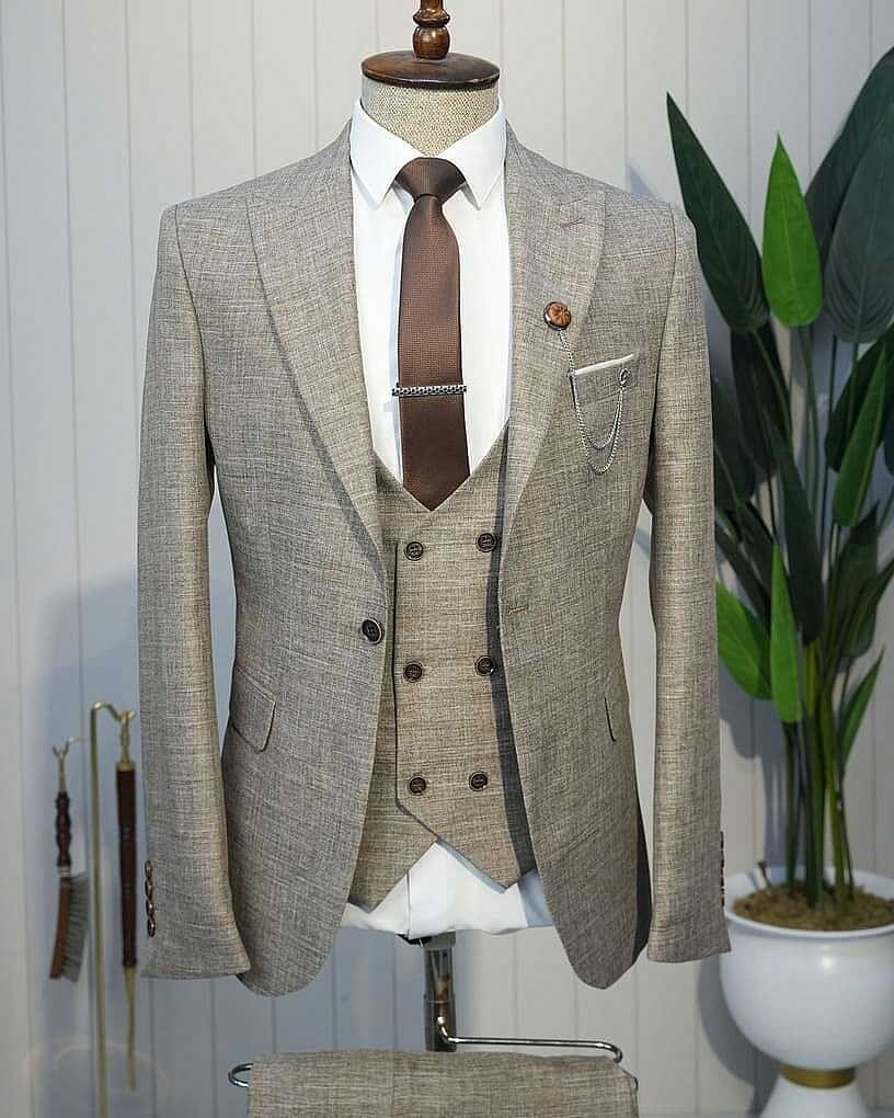 Beystil Sivri Yaka Kahve Yelekli Kırçıllı Takım Elbise Storm- Slim Fit görsel 2