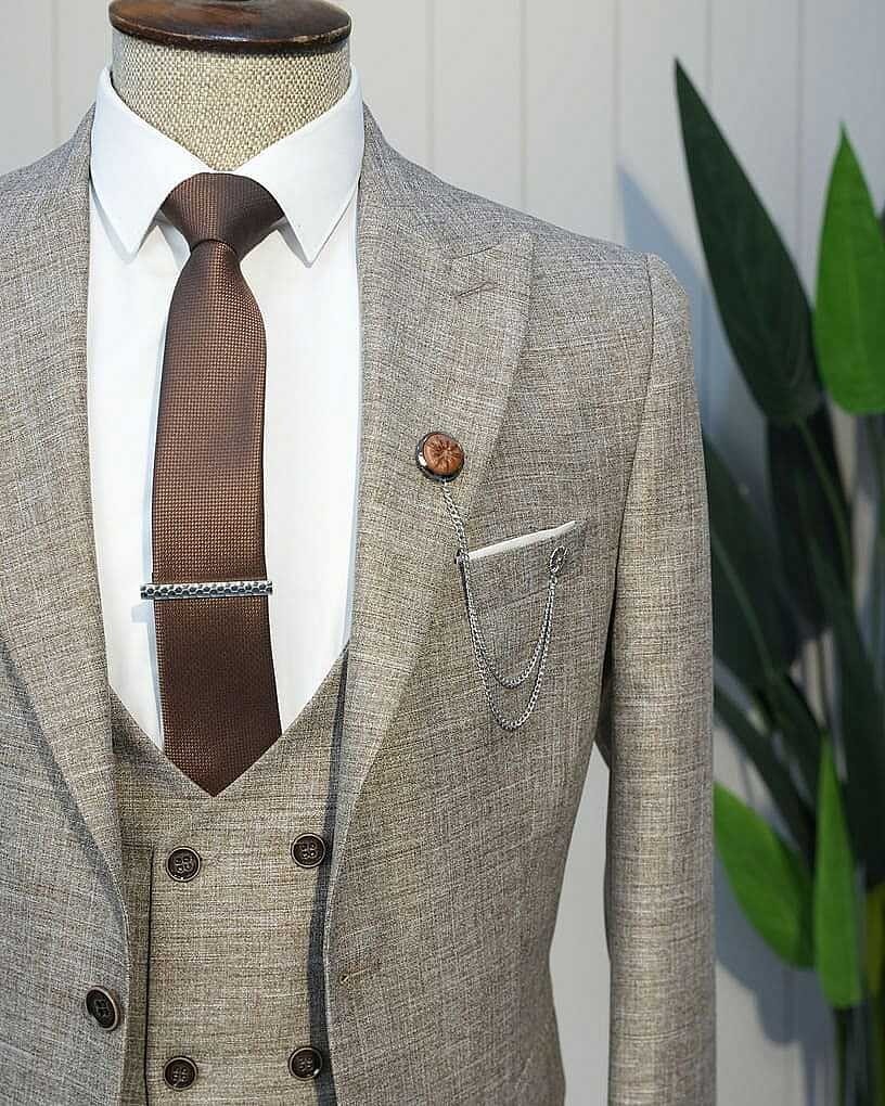 Beystil Sivri Yaka Kahve Yelekli Kırçıllı Takım Elbise Storm- Slim Fit görsel 3