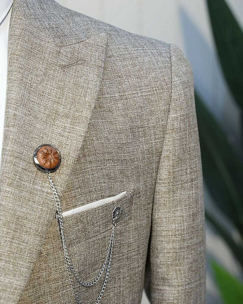 Beystil Sivri Yaka Kahve Yelekli Kırçıllı Takım Elbise Storm- Slim Fit görsel 4