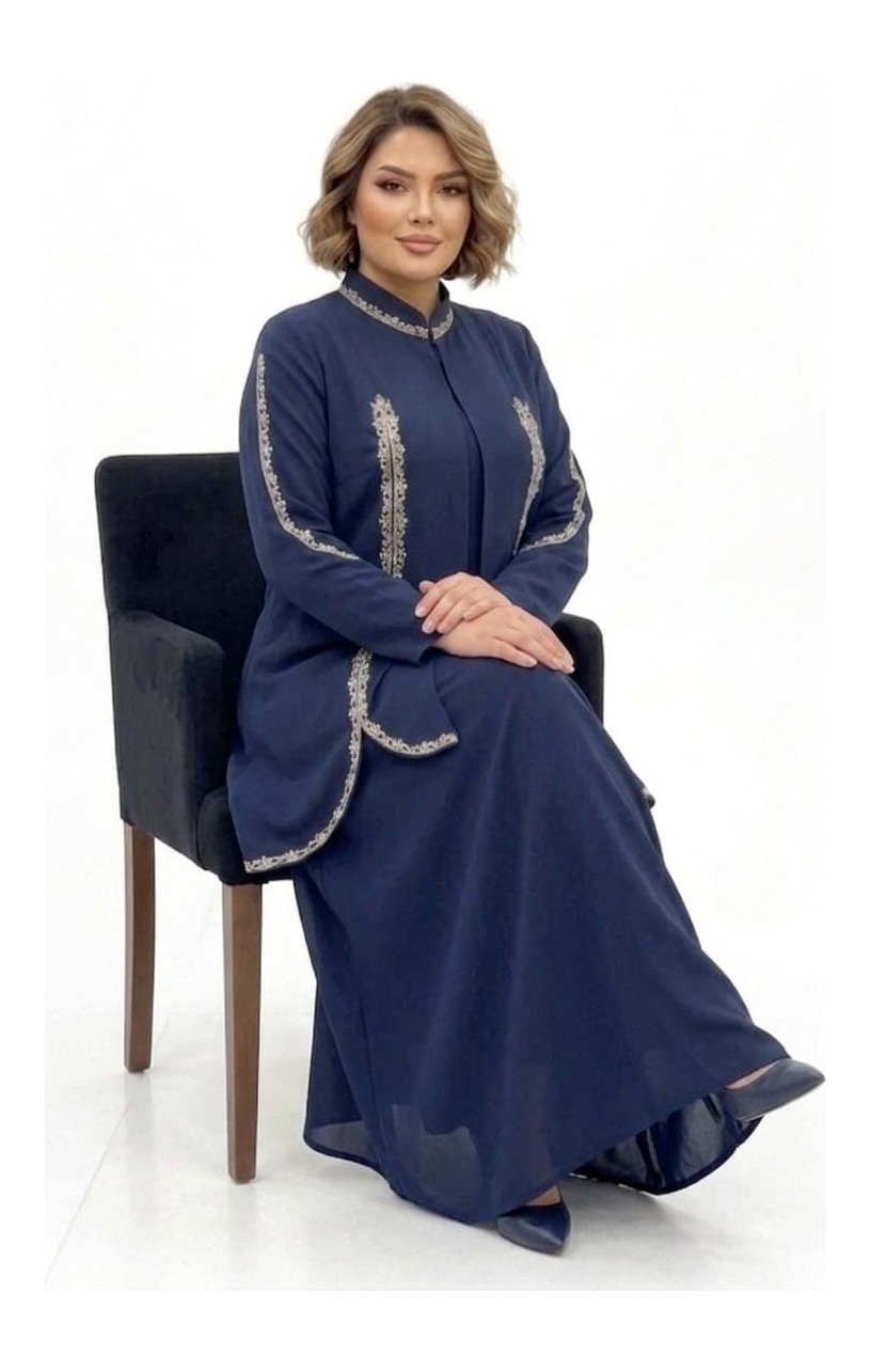 Halesu Kadın Büyük Beden Suzanlı Kumaş Ilili Abaya/abiye Elbise görsel 7