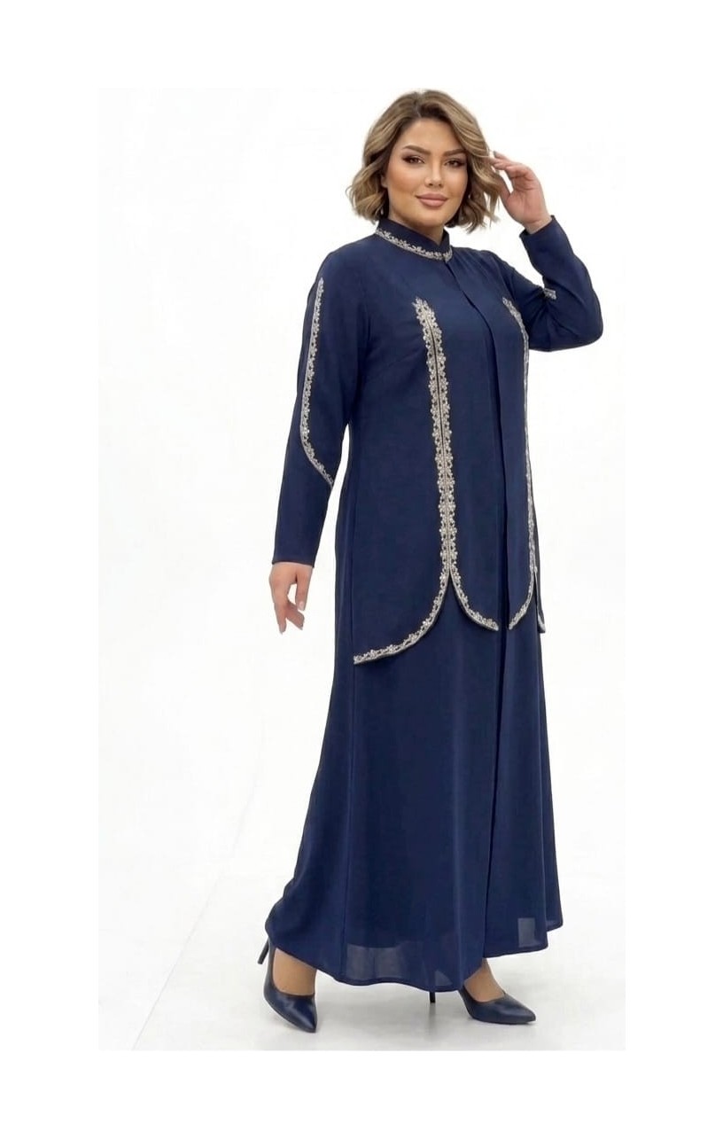 Halesu Kadın Büyük Beden Suzanlı Kumaş Ilili Abaya/abiye Elbise görsel 8