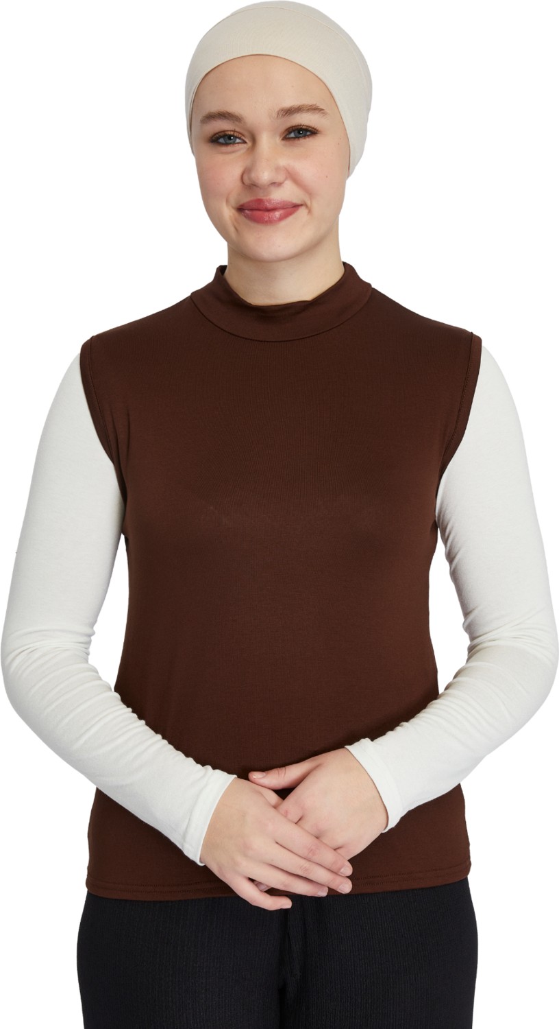 Manolyaşal İslamic Hijab Manolyaşal Kolsuz Balıkçı Yakalı Organik Kadın Body - Siyah - L-XL