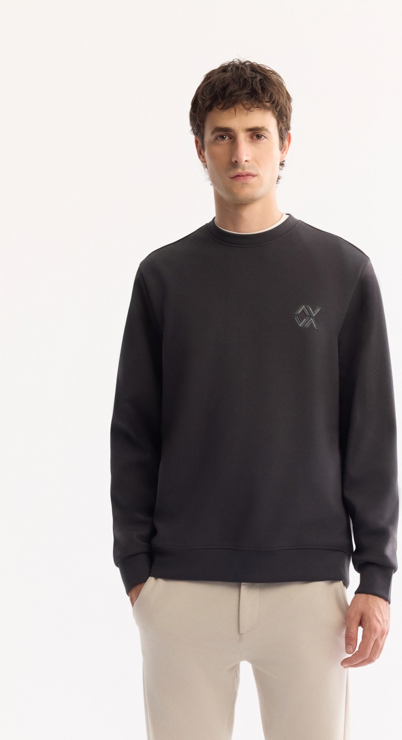 AVVA Erkek Siyah Bisiklet Yaka Pamuklu Bi-Stretch Basic Regular Fit Sweatshirt A52Y1328 görsel 3