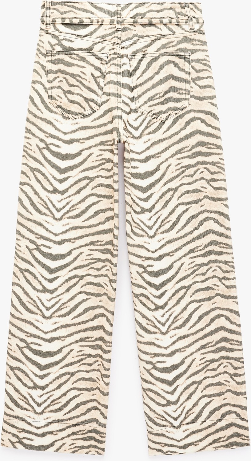 Koton Cepli Zebra Desenli Normal Bel Bağcıklı Pamuklu Geniş Paça Denim Pantolon - Wide Leg Jeans görsel 2