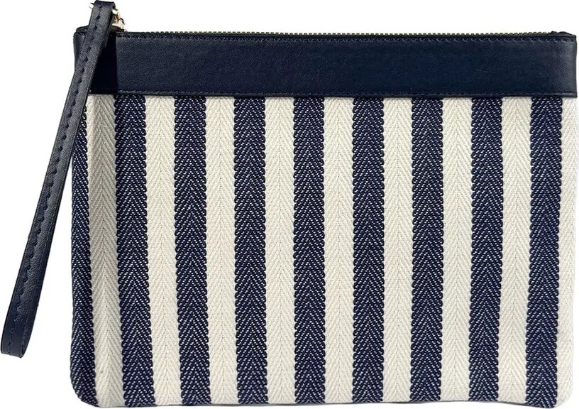 Glondy Sofia Kanvas Çizgili Kadın Portföy & Clutch El Çantası Lacivert görsel 4