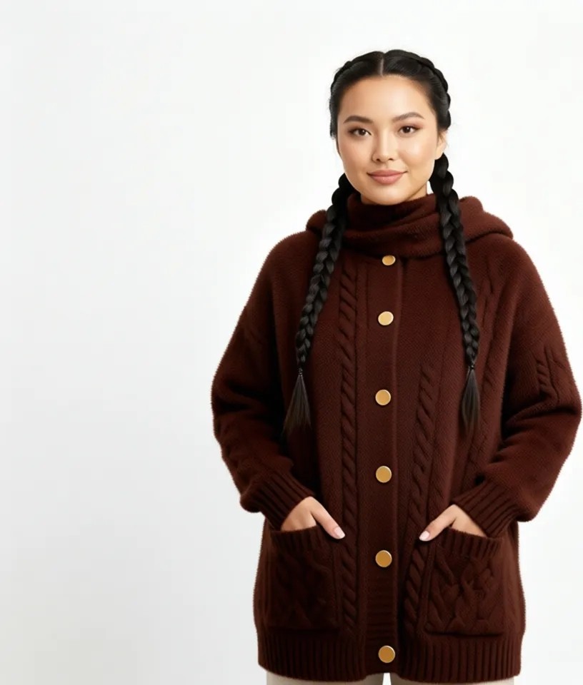 İmaj Butik Kahverengi Atkı Detaylı Angora Yumoş Triko Hırka Dokuma Malzeme ile Şıklık Sunuyor görsel 5