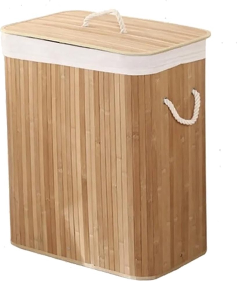 OEM Ekolojik Bambu Çok Amaçlı Saklama Sepeti, Pamuk Bez Iç Astarlı, Kapaklı ve Halat Saplı Modern ve Minimalist Tasarım (Ikili)
