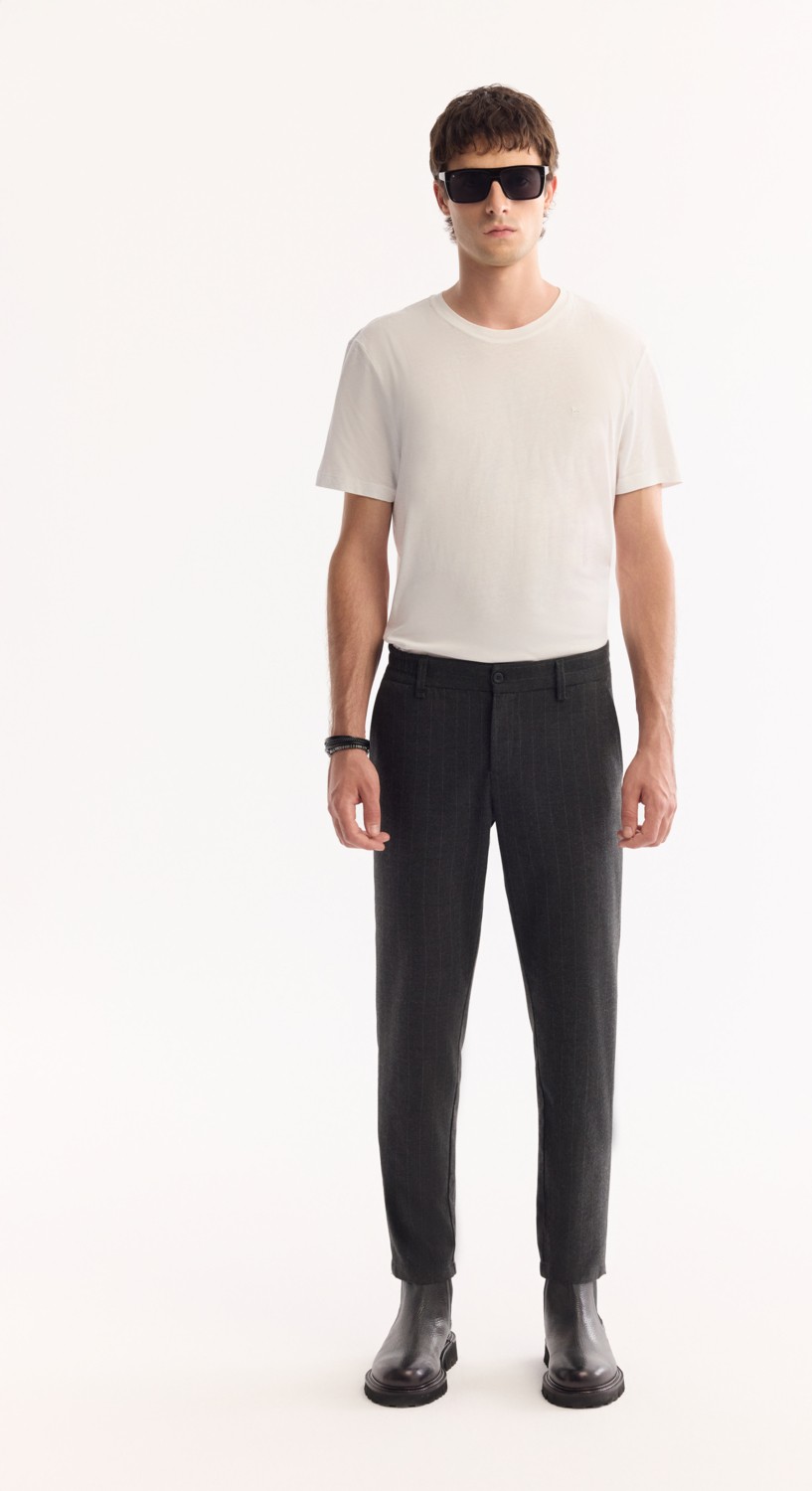 AVVA Erkek Antrasit Viskon Karışımlı Kolay Ütülenen Çizgili Slim Fit Pantolon A52Y3006