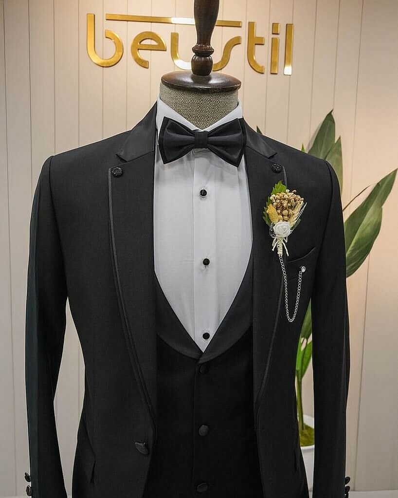 Beystil Mono Yaka Siyah Yelekli Damatlık & Smokin Takım Y37 - Slim Fit