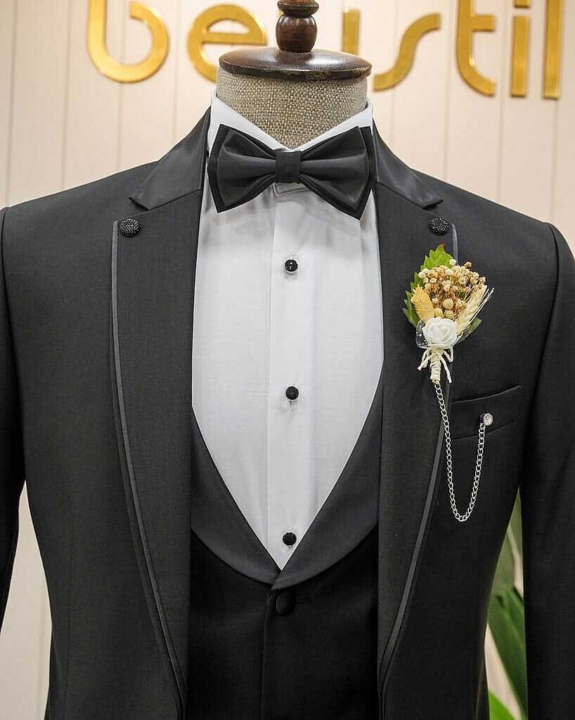 Beystil Mono Yaka Siyah Yelekli Damatlık & Smokin Takım Y37 - Slim Fit görsel 2