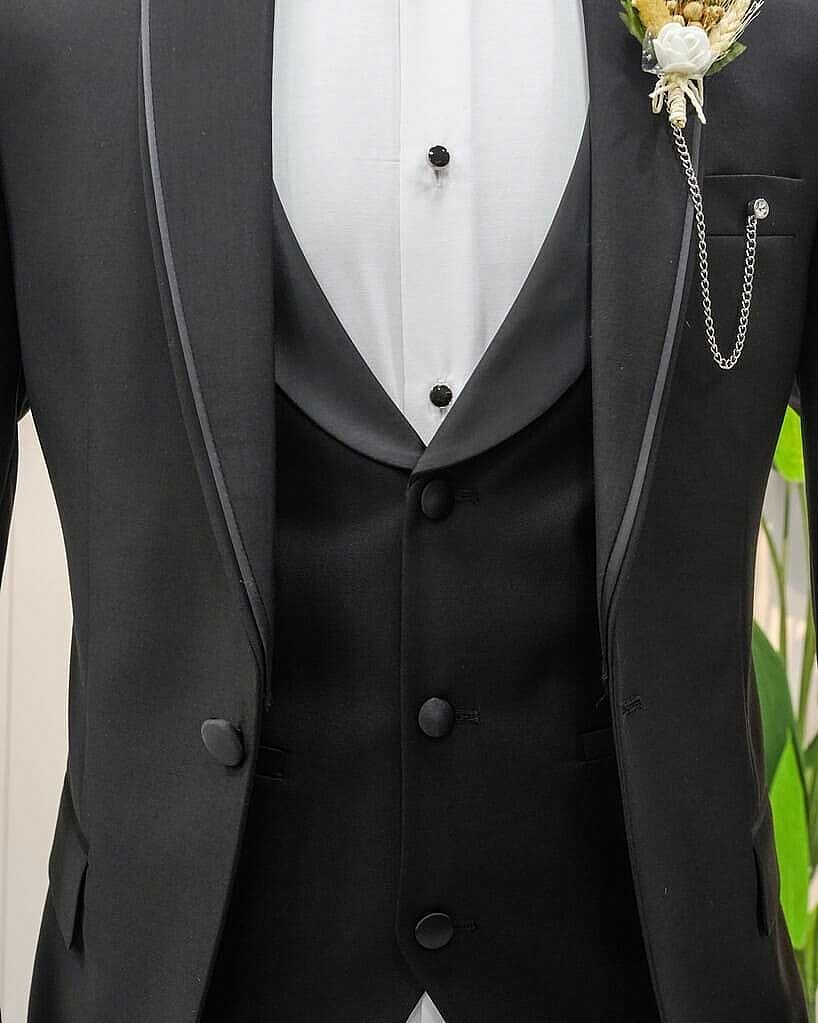 Beystil Mono Yaka Siyah Yelekli Damatlık & Smokin Takım Y37 - Slim Fit görsel 3