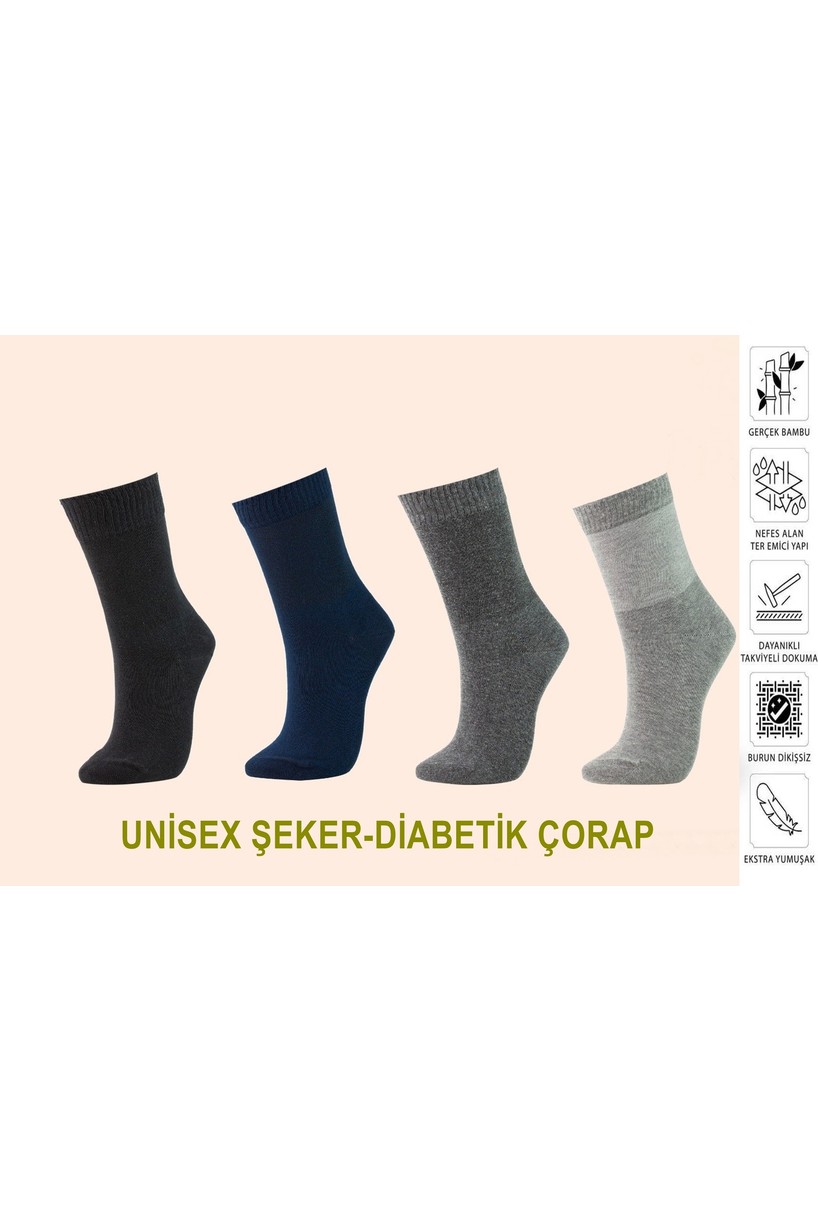 Karayel Çorap Kadın/erkek Bambu Soket Diyabetik Lastiksiz Şeker Çorabı Sıkmayan Çorap 4'lü Paket görsel 2