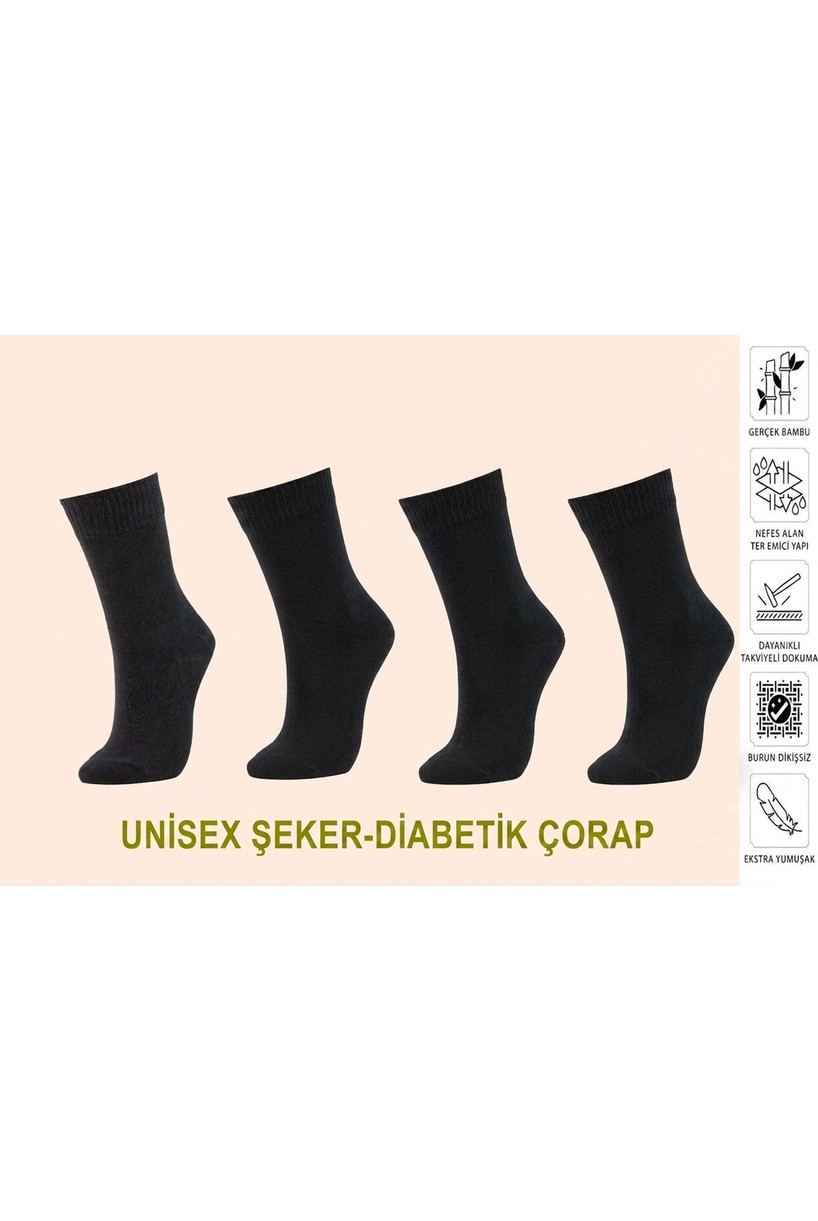 Karayel Çorap Kadın/erkek Bambu Soket Diyabetik Lastiksiz Şeker Çorabı Sıkmayan Çorap 4'lü Paket görsel 6