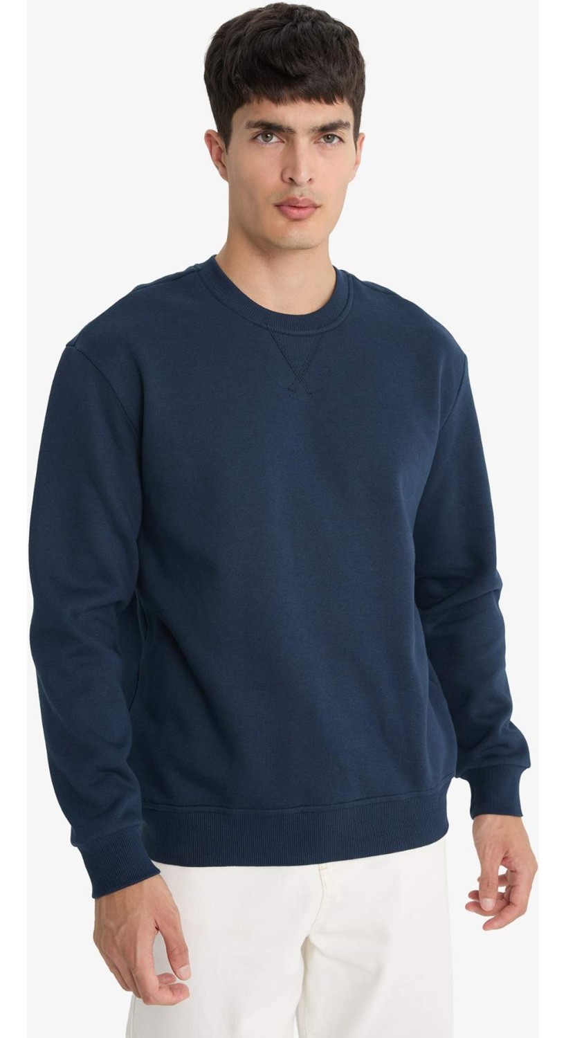 DeFacto Regular Fit Bisiklet Yaka Basic Düz Kalın Sweatshirt T3777AZ25AU görsel 3