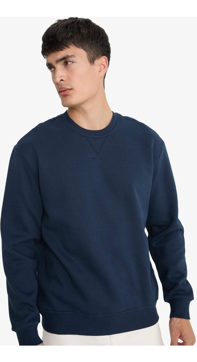 DeFacto Regular Fit Bisiklet Yaka Basic Düz Kalın Sweatshirt T3777AZ25AU görsel 4
