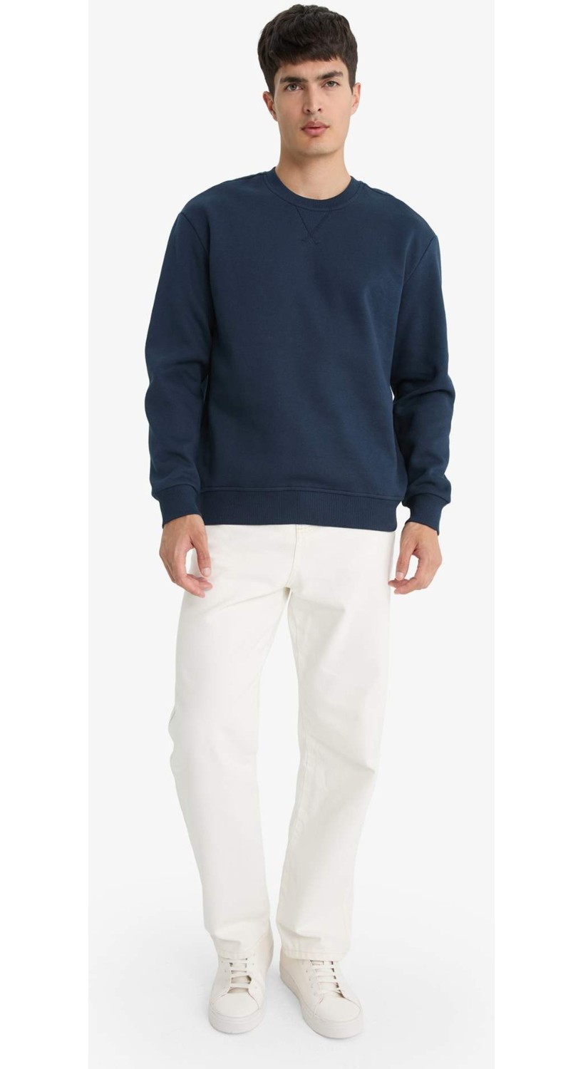 DeFacto Regular Fit Bisiklet Yaka Basic Düz Kalın Sweatshirt T3777AZ25AU görsel 8