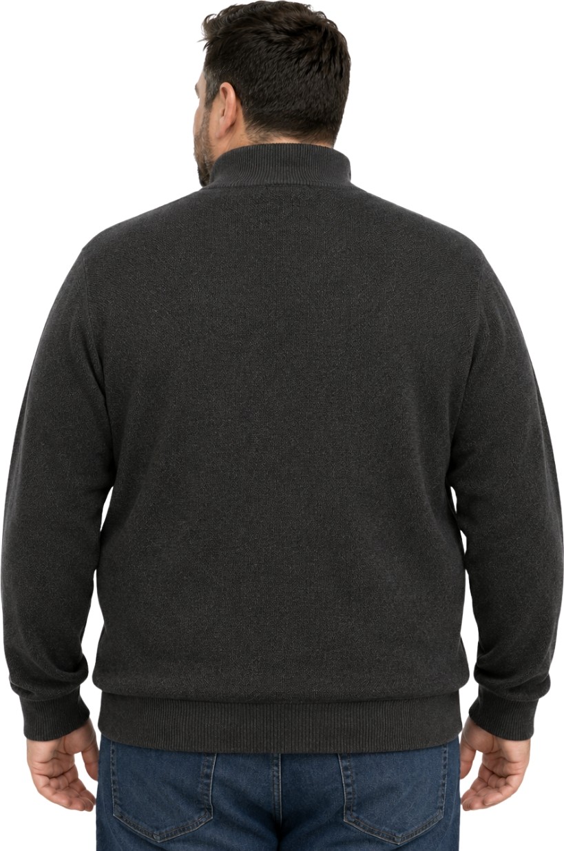 Battal Moda Erkek Büyük Beden Antrasit Arven Dik Yaka Cepli Triko Hırka 5xl-6xl-7xl-8xl görsel 3