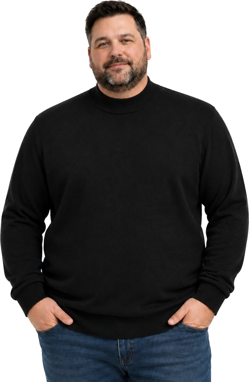 Battal Moda Erkek Büyük Beden Melanj Lacivert Yarım Balıkçı Triko Kazak 3xl-4xl-5xl-6xl