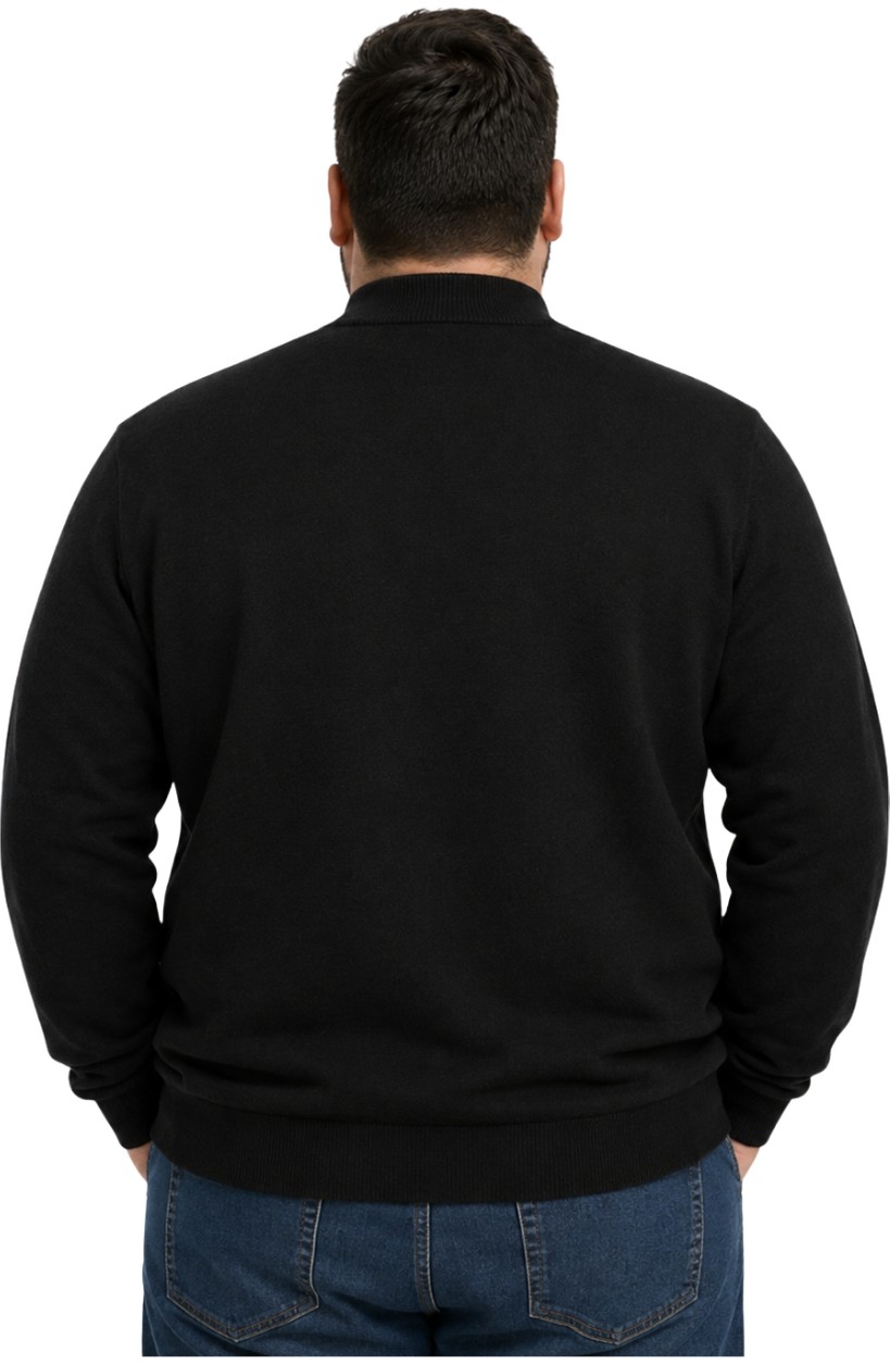 Battal Moda Erkek Büyük Beden Melanj Lacivert Yarım Balıkçı Triko Kazak 3xl-4xl-5xl-6xl görsel 3