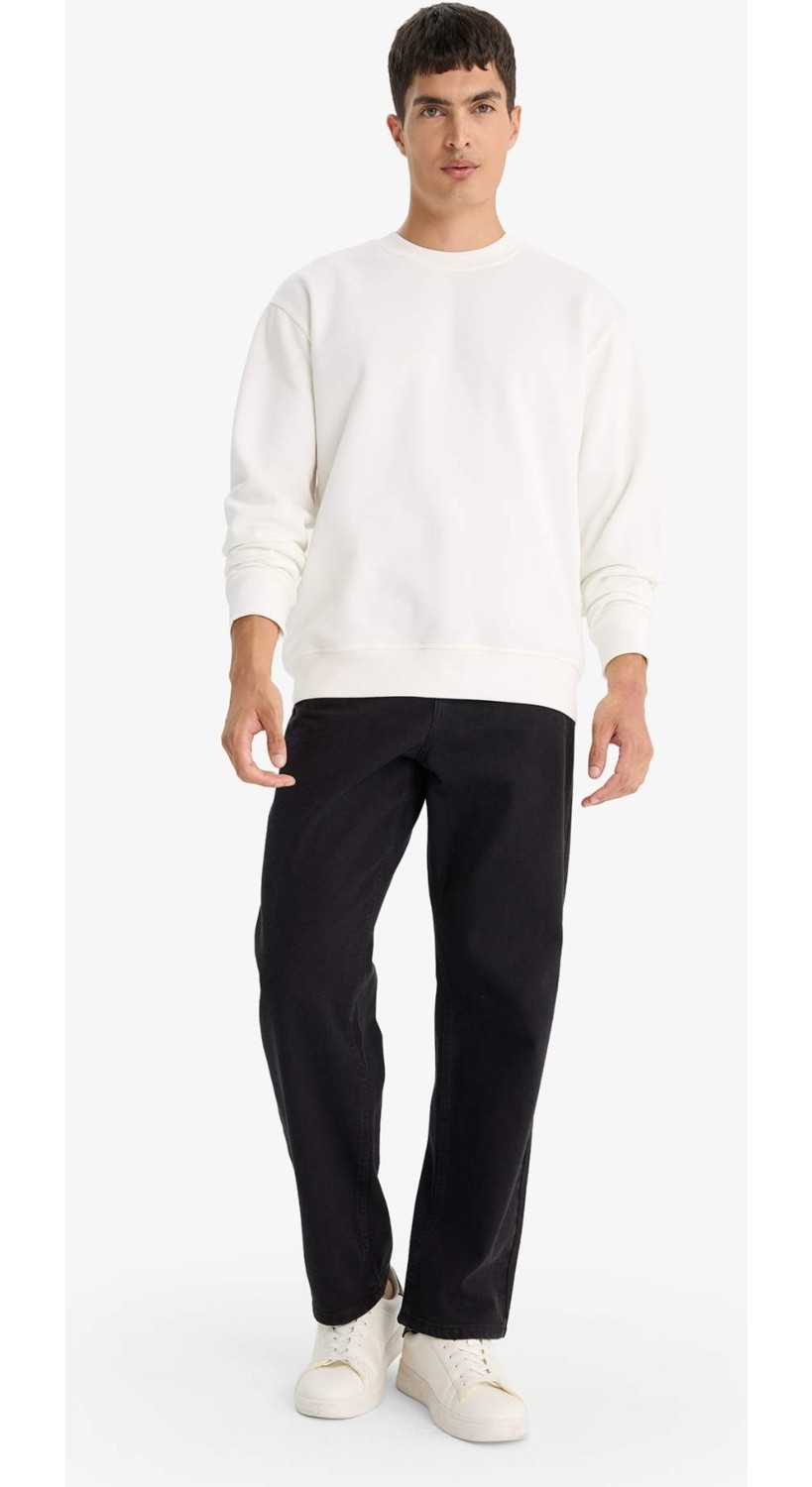 DeFacto Relax Fit Bisiklet Yaka Kalın İçi Yumuşak Tüylü Basic Düz Sweatshirt T5139AZ25AU görsel 2
