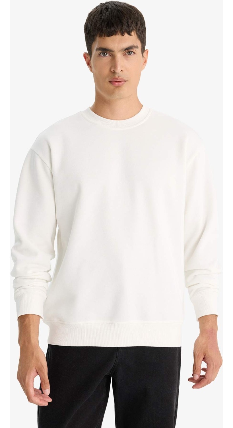 DeFacto Relax Fit Bisiklet Yaka Kalın İçi Yumuşak Tüylü Basic Düz Sweatshirt T5139AZ25AU görsel 3