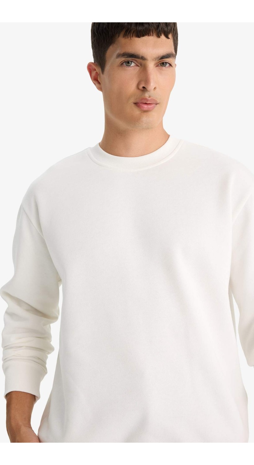 DeFacto Relax Fit Bisiklet Yaka Kalın İçi Yumuşak Tüylü Basic Düz Sweatshirt T5139AZ25AU görsel 4