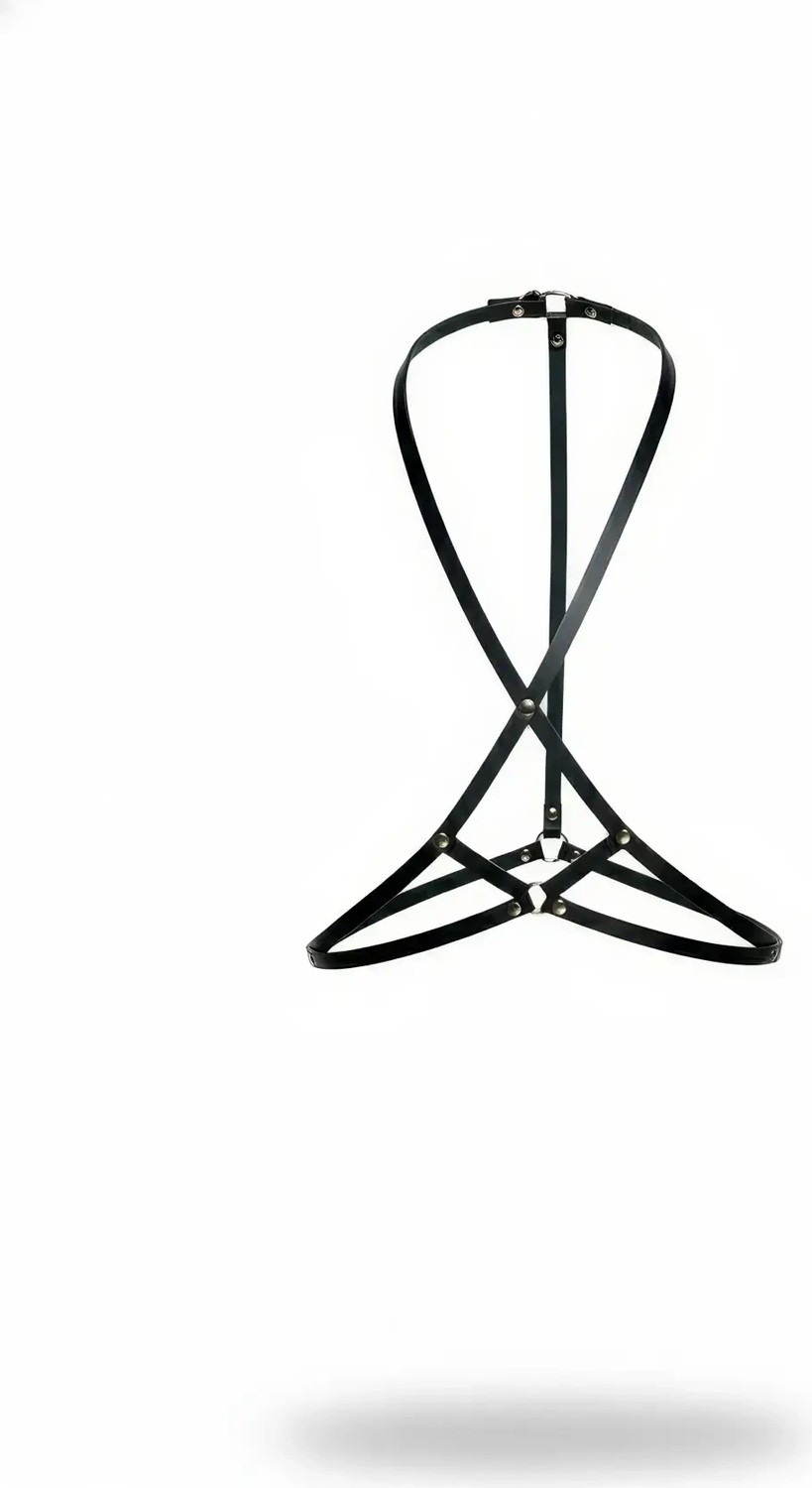 Nemere Siyah Göğüs Harness Deri Ayarlanabilir Metal Detaylı Vücut Aksesuarı - APFT183