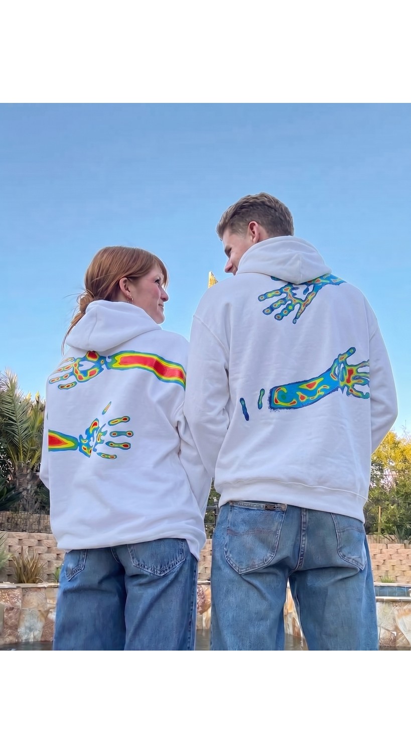 Macklin Sevgili - Arkadaş Çift Kombini Sarılan Eller Sırt Baskılı Özel Tasarım Kapüşonlu Sweatshirt 2li Takım görsel 5