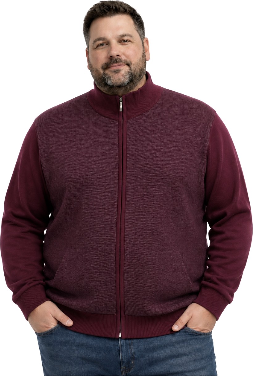 Battal Moda Erkek Büyük Beden Antrasit Arven Dik Yaka Cepli Triko Hırka 5xl-6xl-7xl-8xl