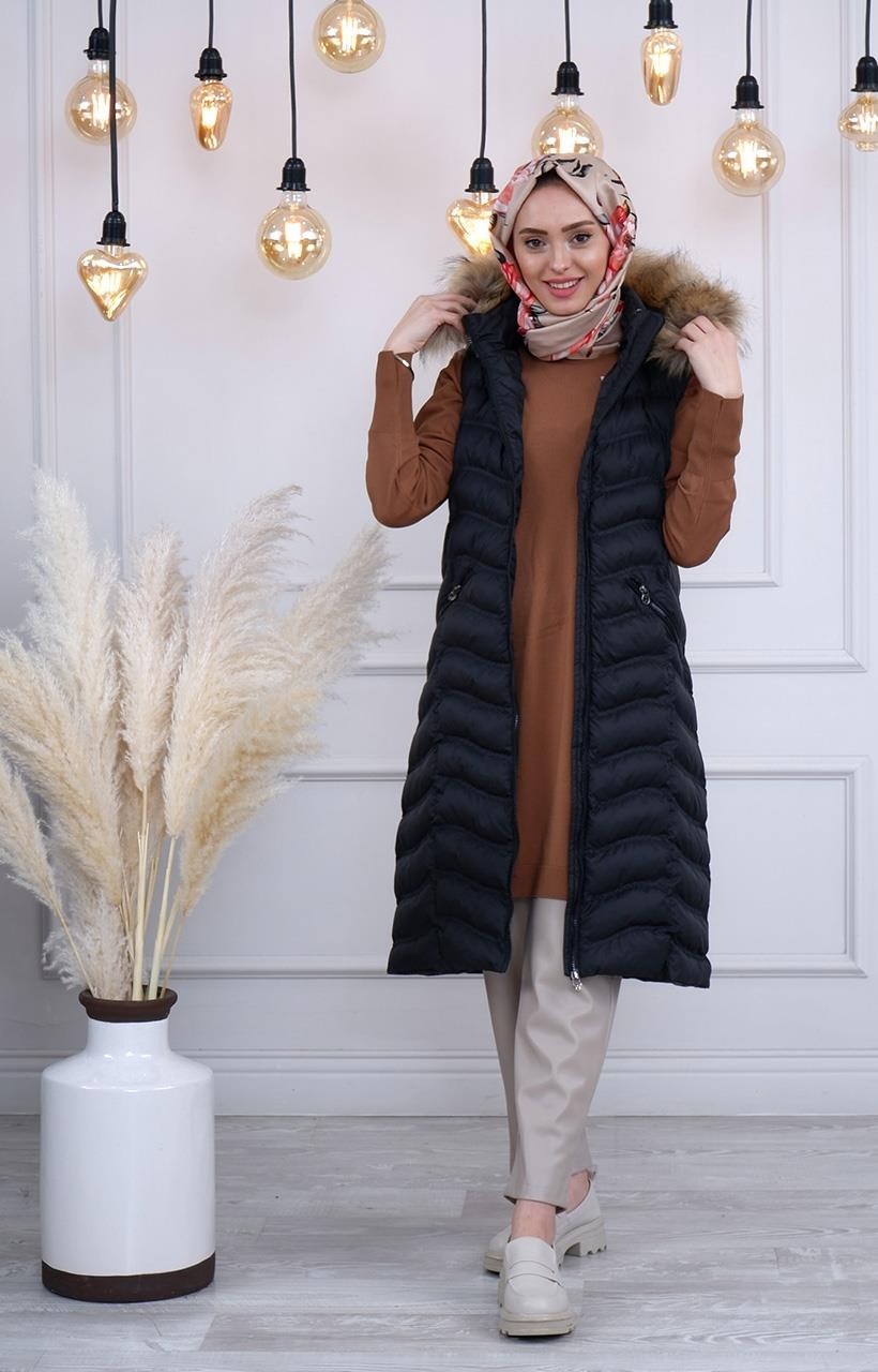 Womania Womanıa Wavy Vest Yelek 18250 Siyah görsel 4