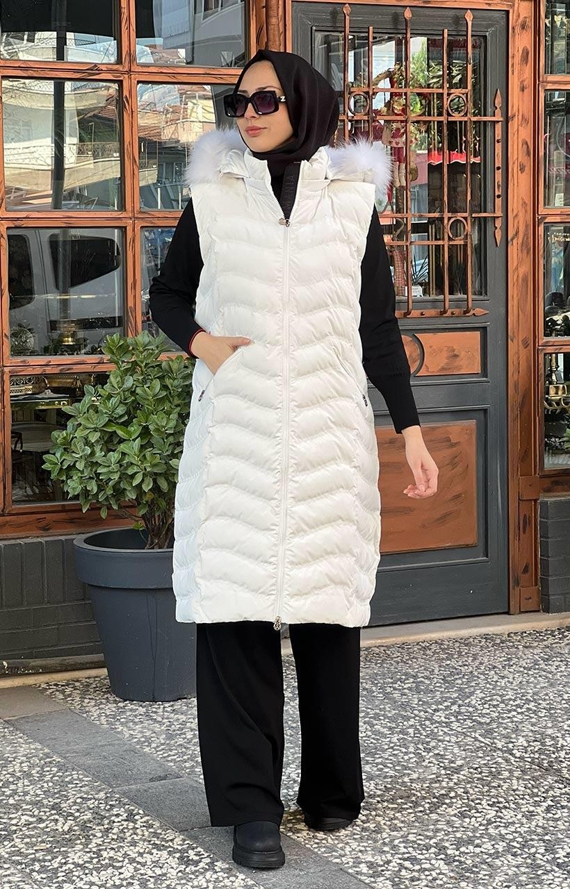 Womania Womanıa Wavy Vest Yelek 18250 Kadife Beyaz