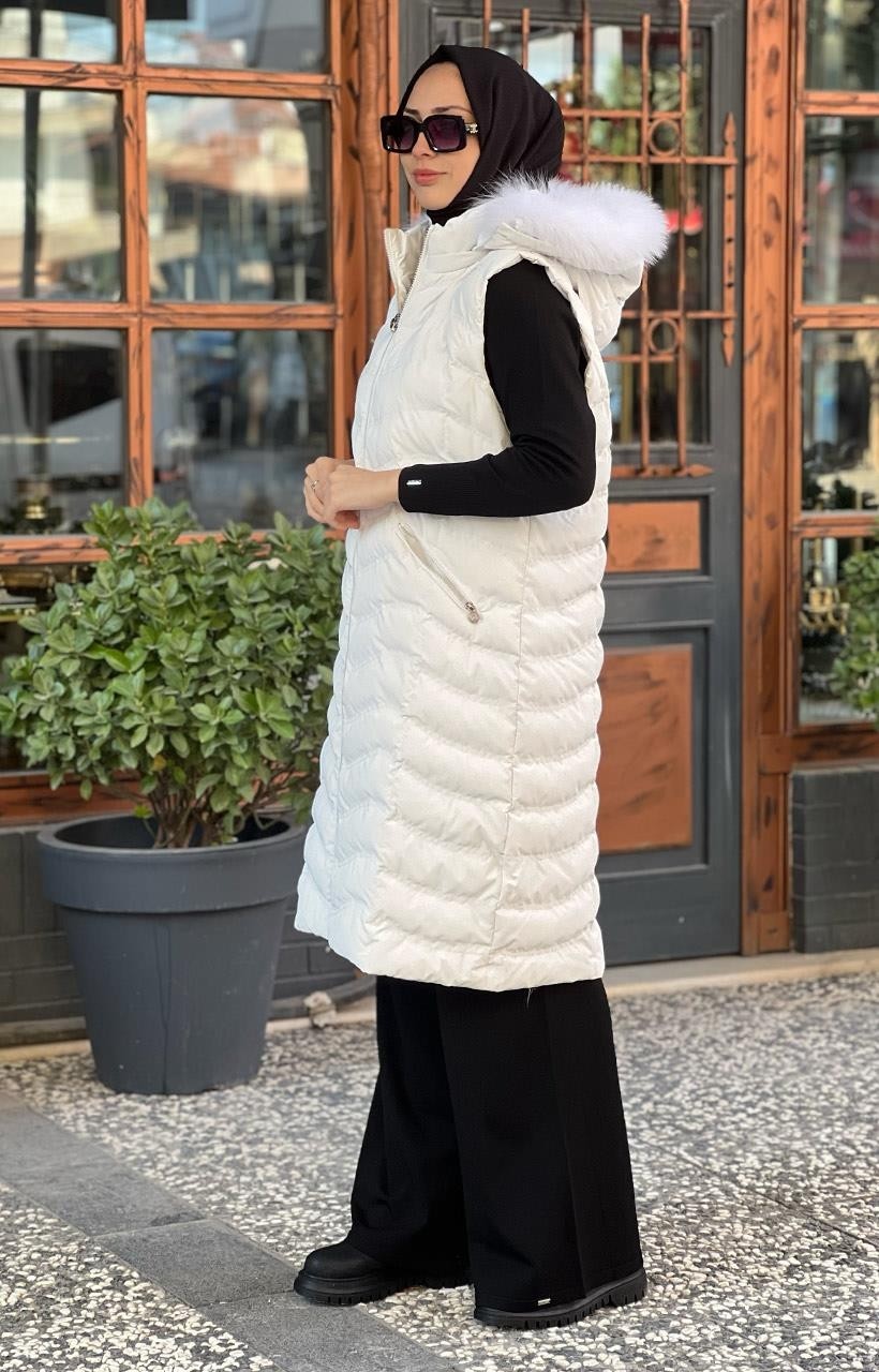 Womania Womanıa Wavy Vest Yelek 18250 Kadife Beyaz görsel 2