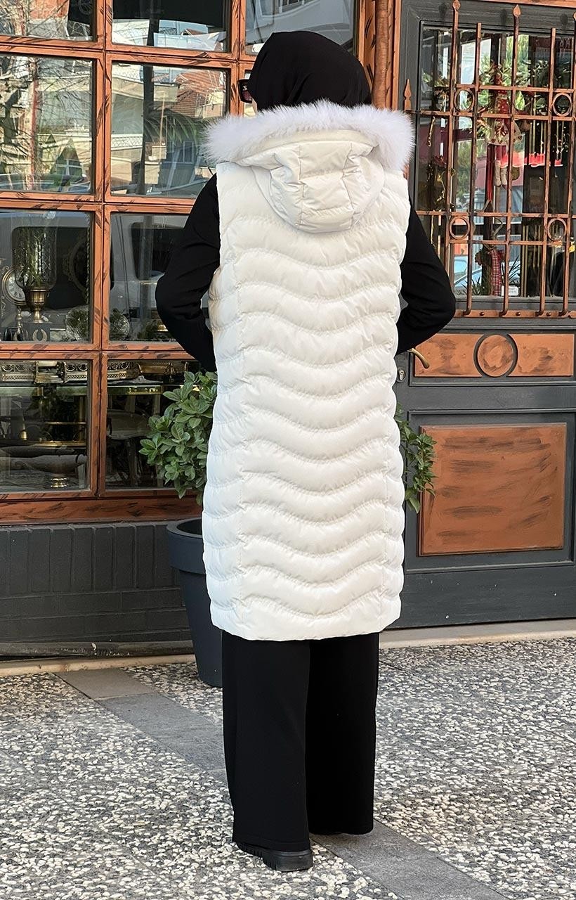 Womania Womanıa Wavy Vest Yelek 18250 Kadife Beyaz görsel 3