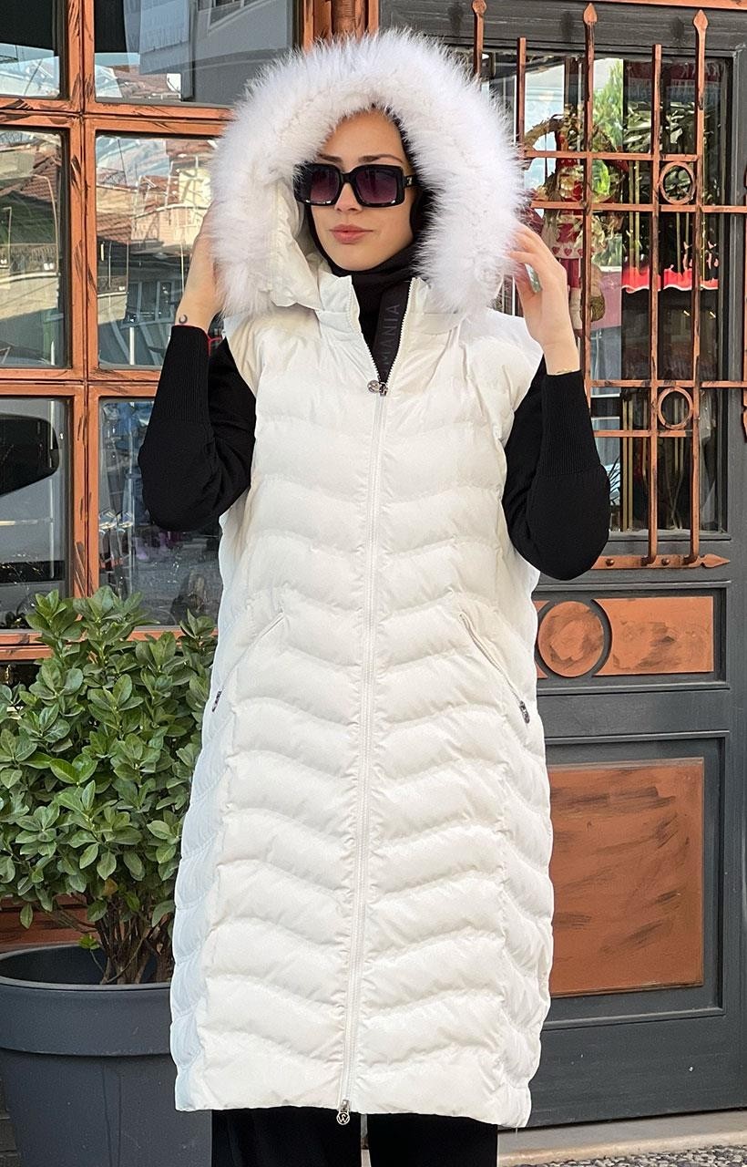 Womania Womanıa Wavy Vest Yelek 18250 Kadife Beyaz görsel 4